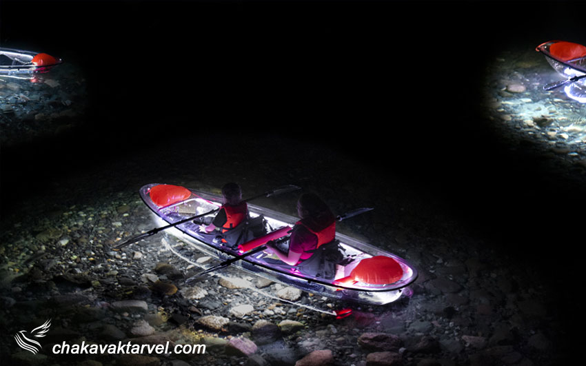 کایاک سواری جاذبه گردشگری جذاب در شب